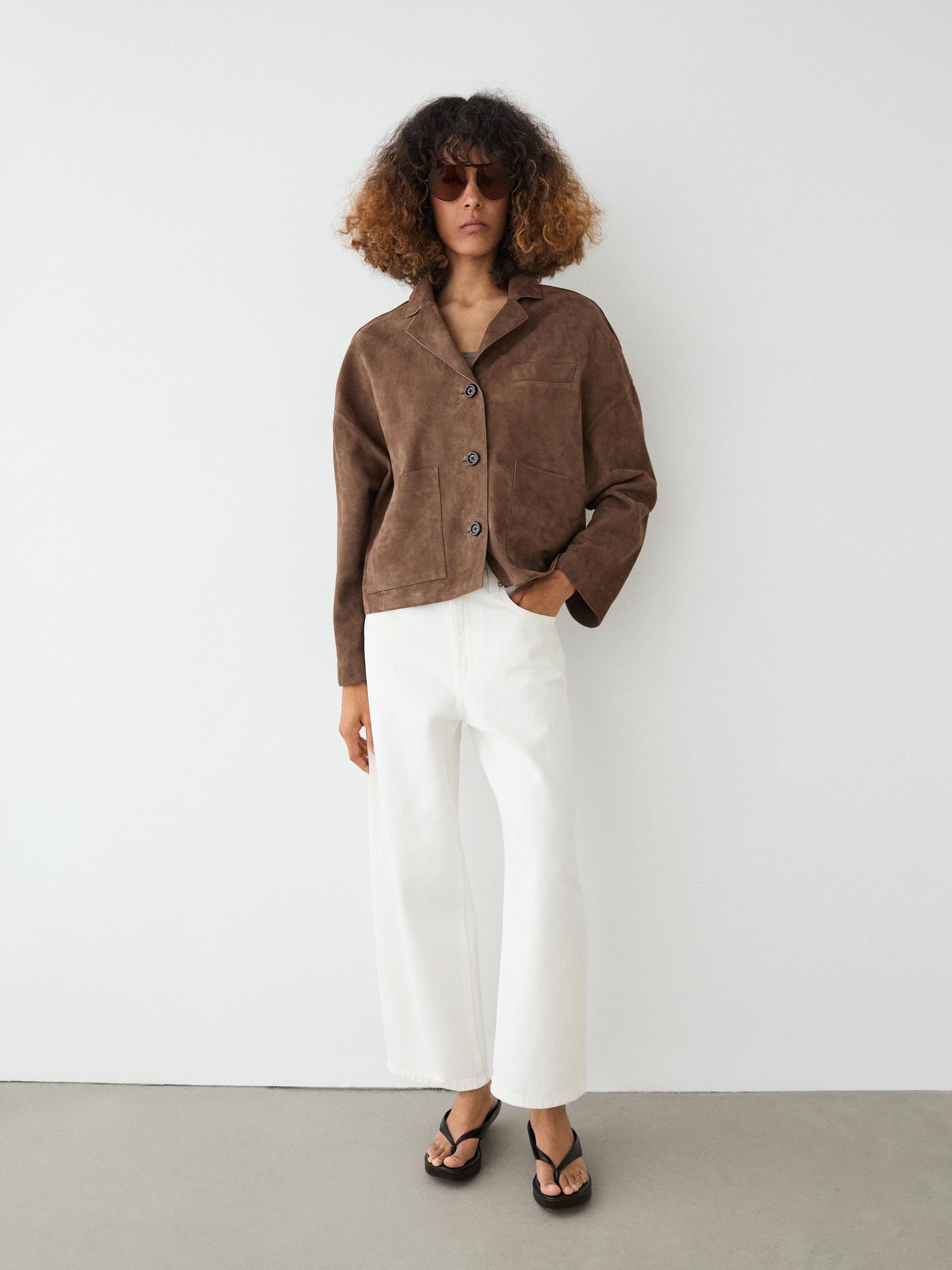 Veste fluide en cuir finition daim